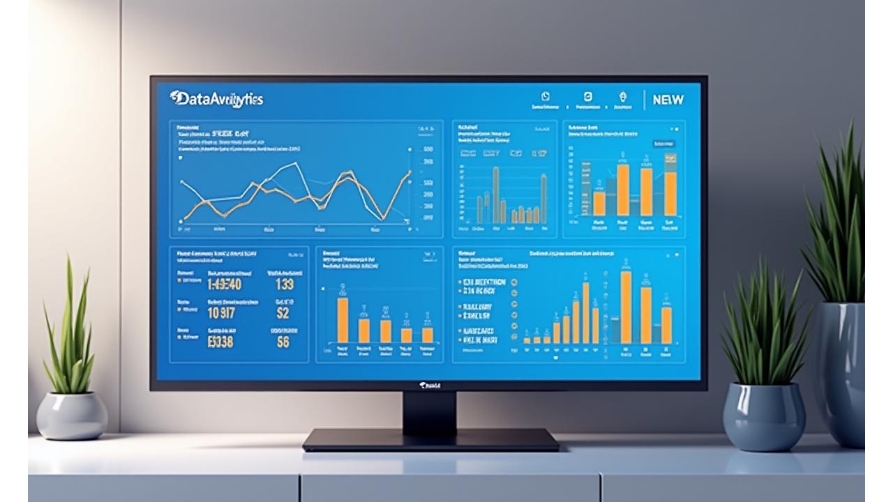 Modern data analytics dashboard displaying various key performance indicators like brand awareness increase, social media reach, website traffic, and lead conversion rates, with clean graphs and vibrant data points