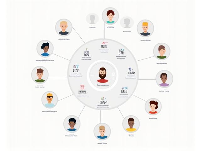 Illustration of detailed audience personas with demographic data, interests, and purchasing habits highlighted on a screen.