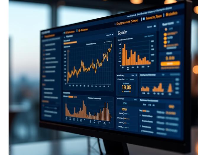 A sleek analytics dashboard displaying real-time virtual event metrics and engagement data with interactive graphs.