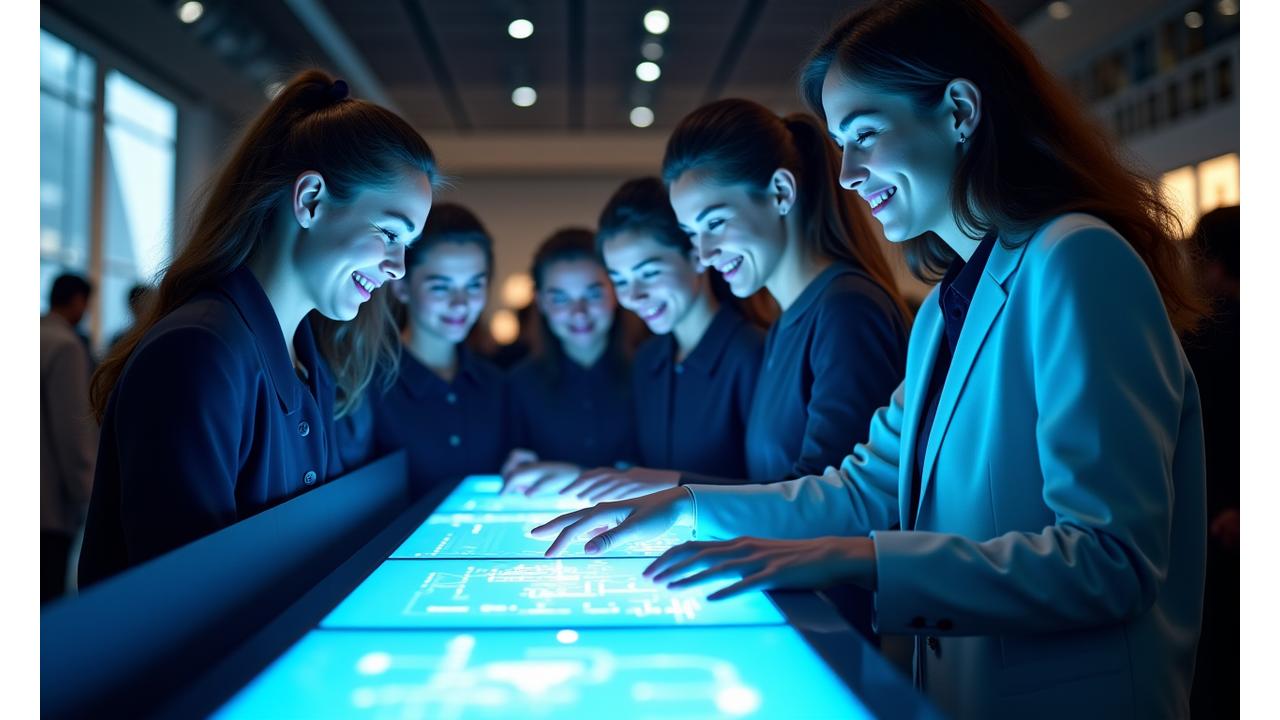 Attendees interacting with a product at a tech launch event