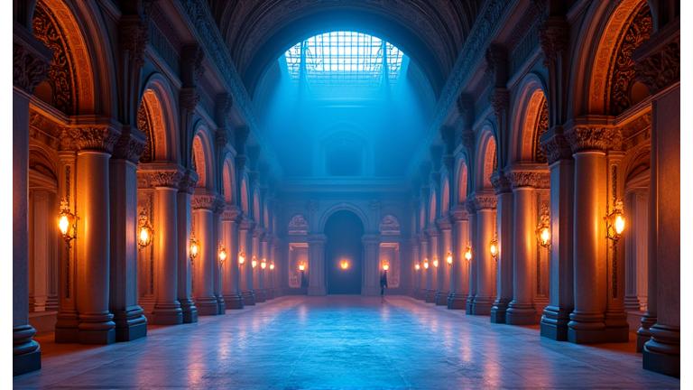 Architectural lighting highlighting a historic building for an event