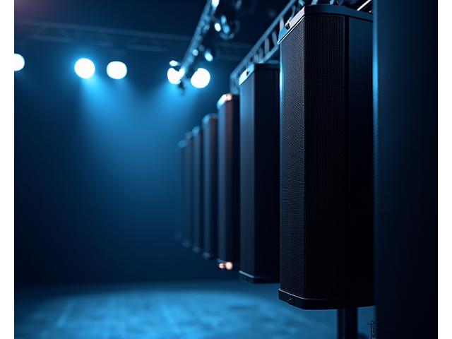 Professional line array speaker system in a large concert hall
