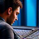 Portrait of a certified sound engineer mixing sound at a console