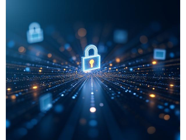 Abstract financial graphic with digital lock icons and smooth data flow, symbolizing secure payments and clear financial policies.